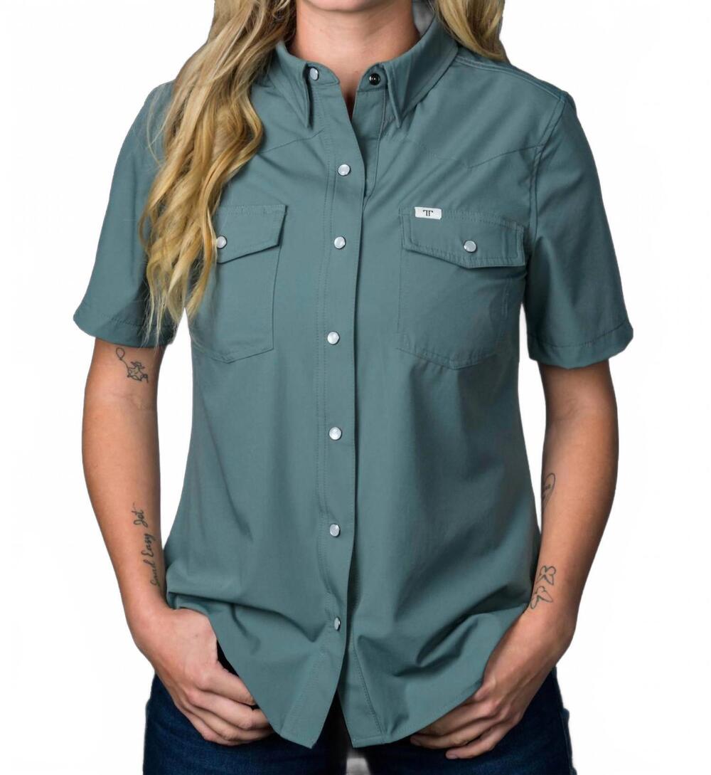 NEW FERRELL short sleeve snap shirt in aqua